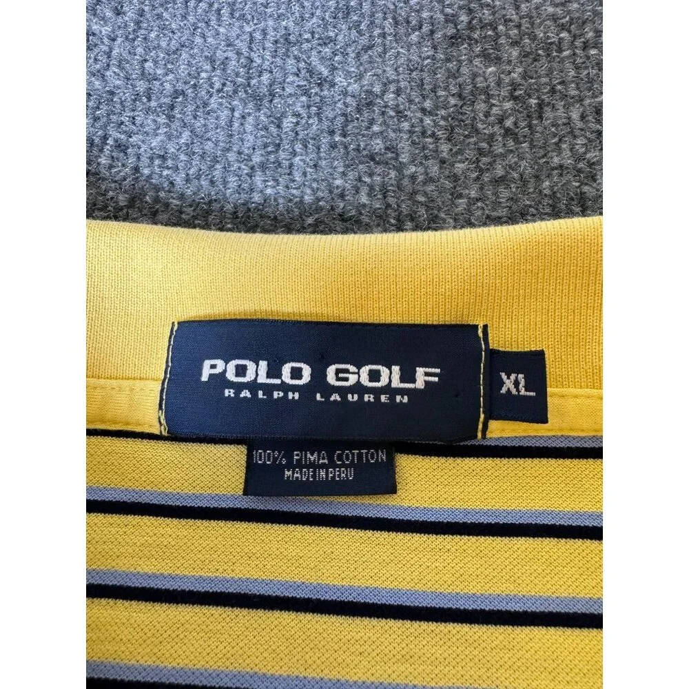 Polo Golf Ralph‎ Lauren Polo Shirt Mens XL Yellow/Blue Striped Short Sleeve Pony